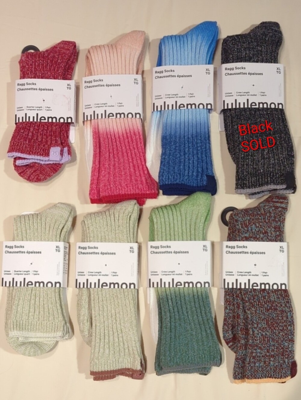 Lululemon NWT Cotton Ragg Socks XL Buyer's Choice Color 1 Pair Unisex